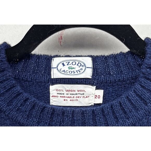Vintage 80s Lacoste Izod Navy Cable Knit Virgin Wool Sweater Womens Small READ - Picture 4 of 5